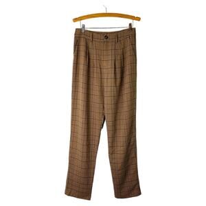 Native Daughters tan black plaid preppy high waisted pleated trouser pants large